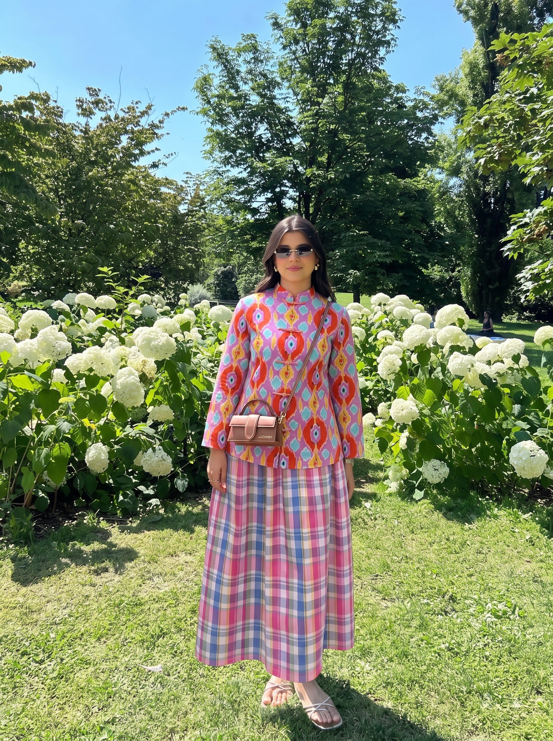 Ikat Printed Mandarin Collar Skirt Set