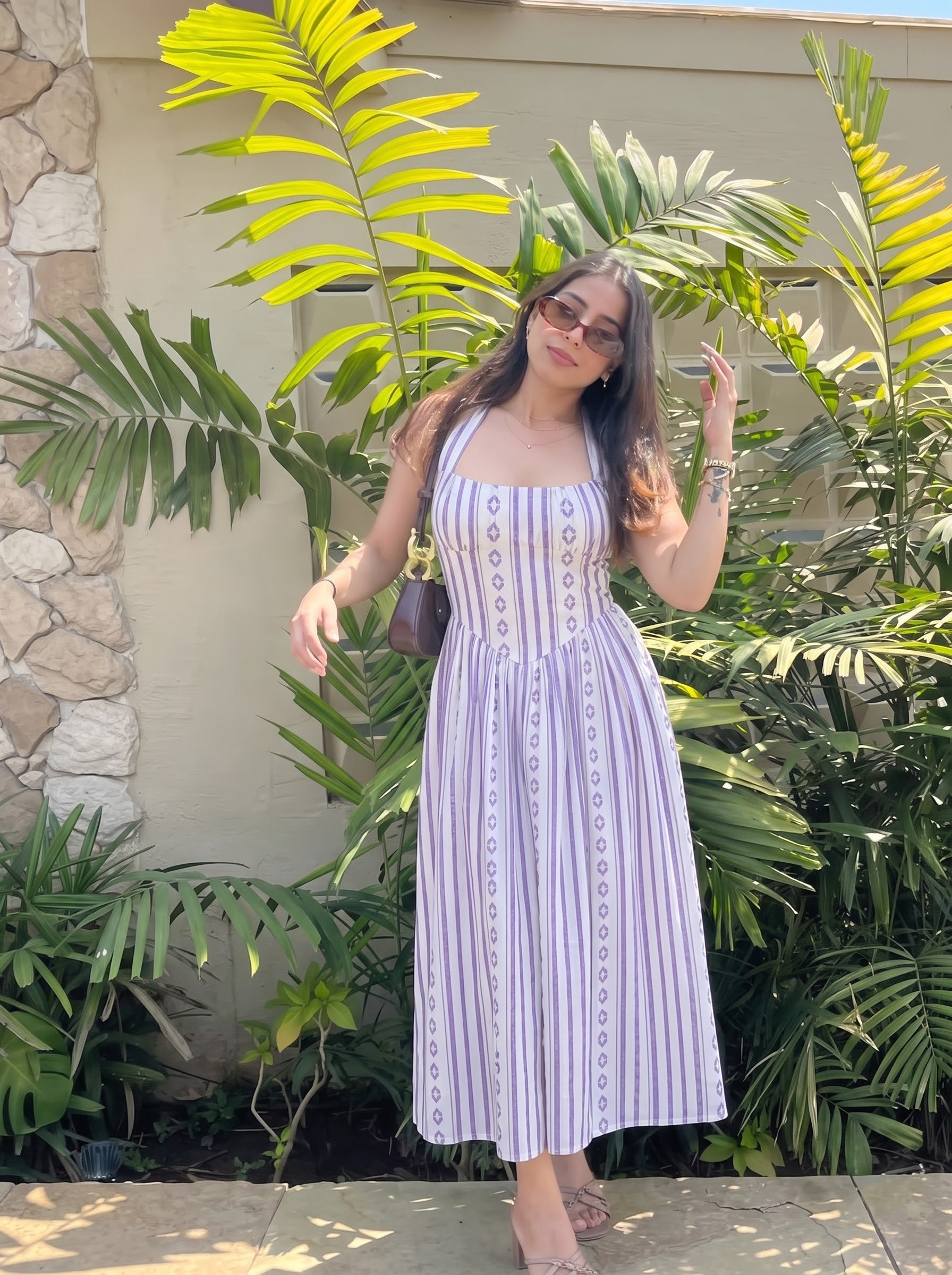 Lavender Striped Halter Maxi Dress