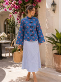 Floral Blue Hand-Block Printed & Striped Skirt Set