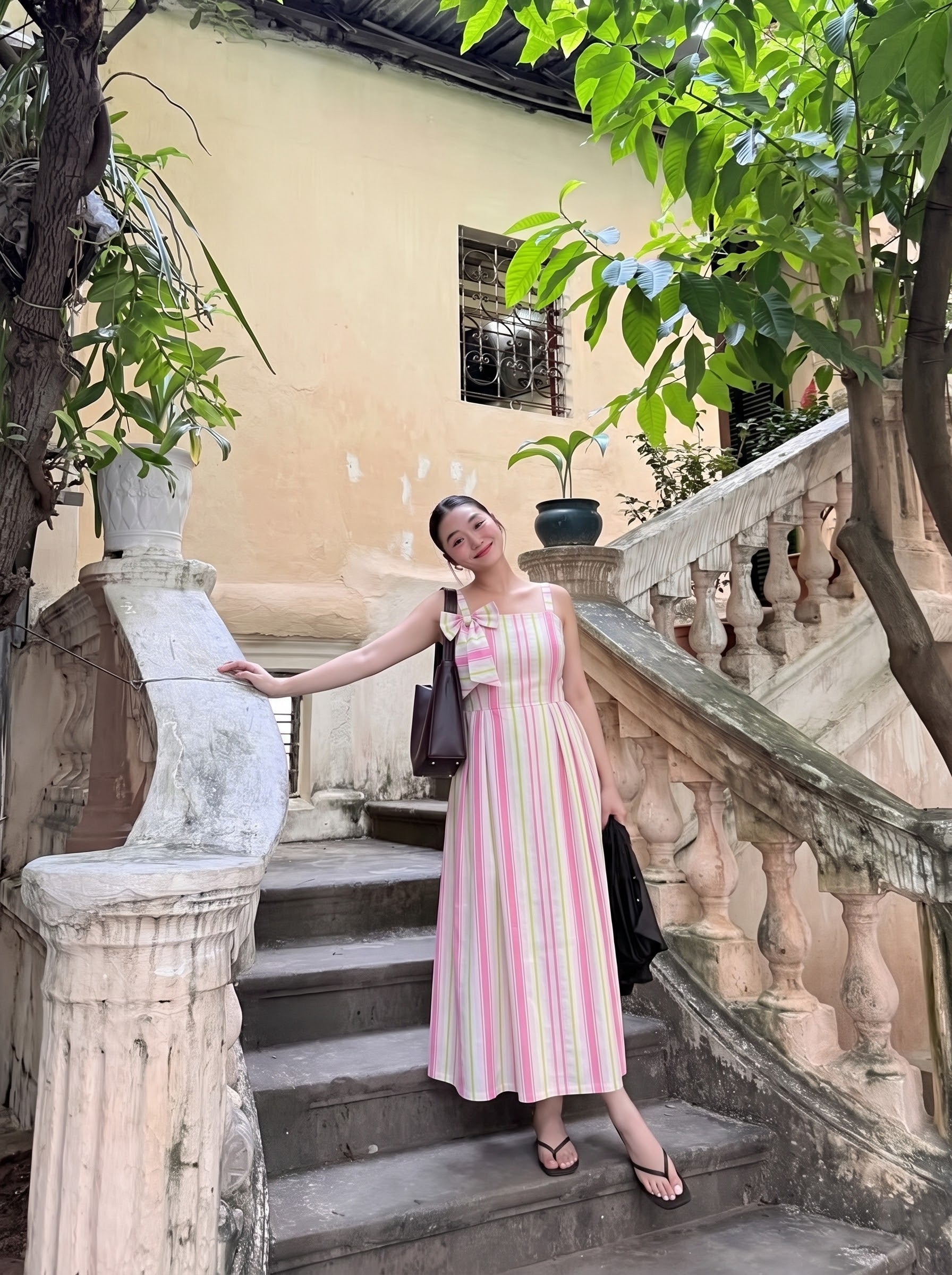 Pink Striped Detail Maxi Dress