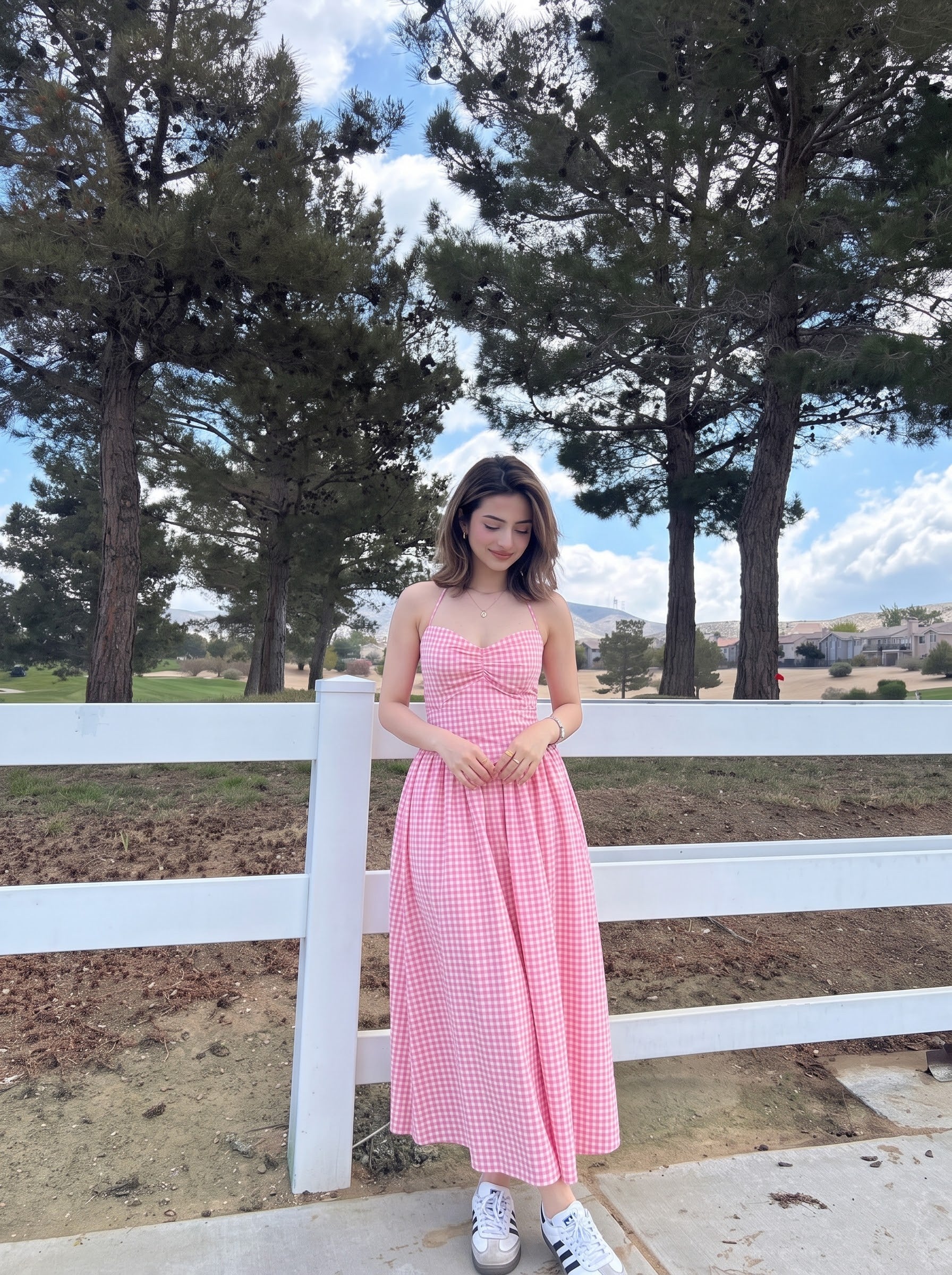 Pink Gingham Flared Vintage Sundress