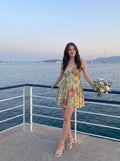 Floral Green Printed Mini Dress