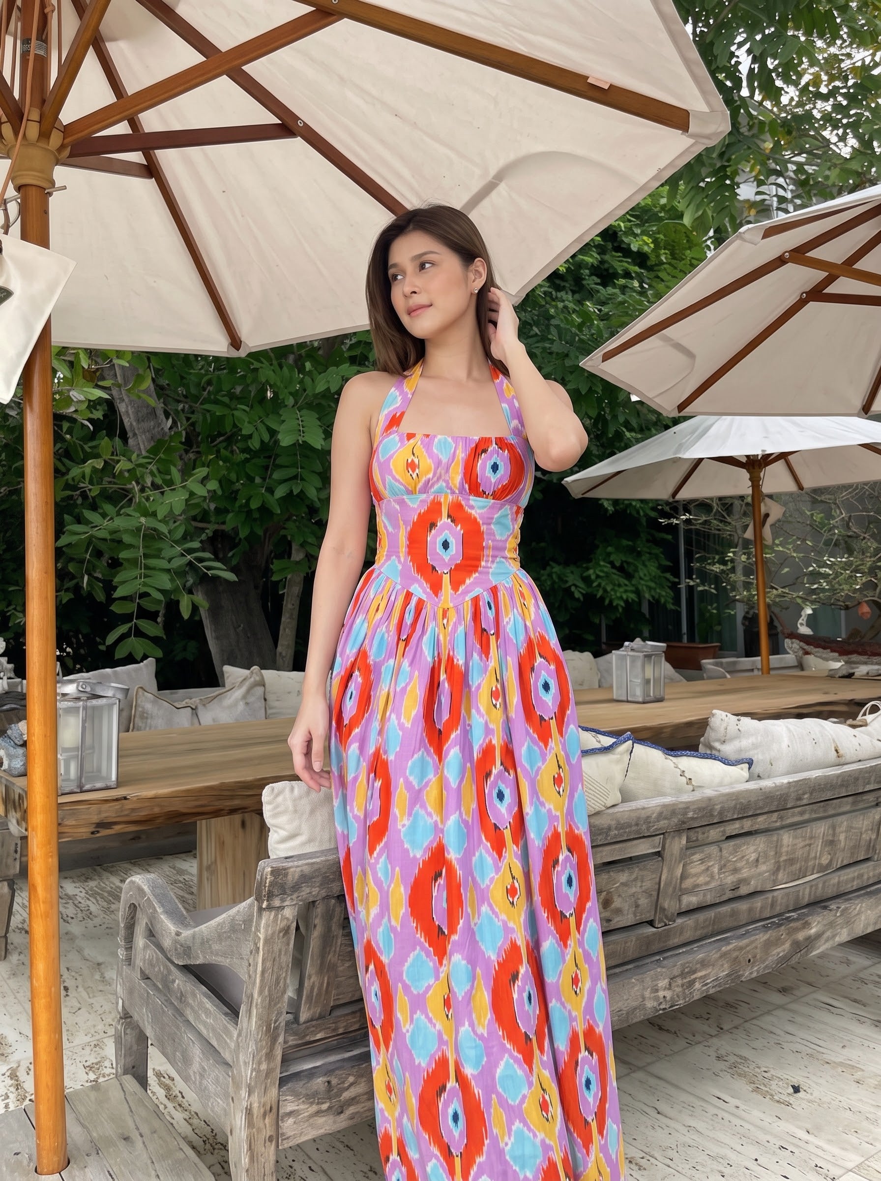 Colorful Ikat Printed Maxi Dress