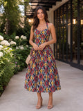 Multicolour Ikat Print Maxi Dress