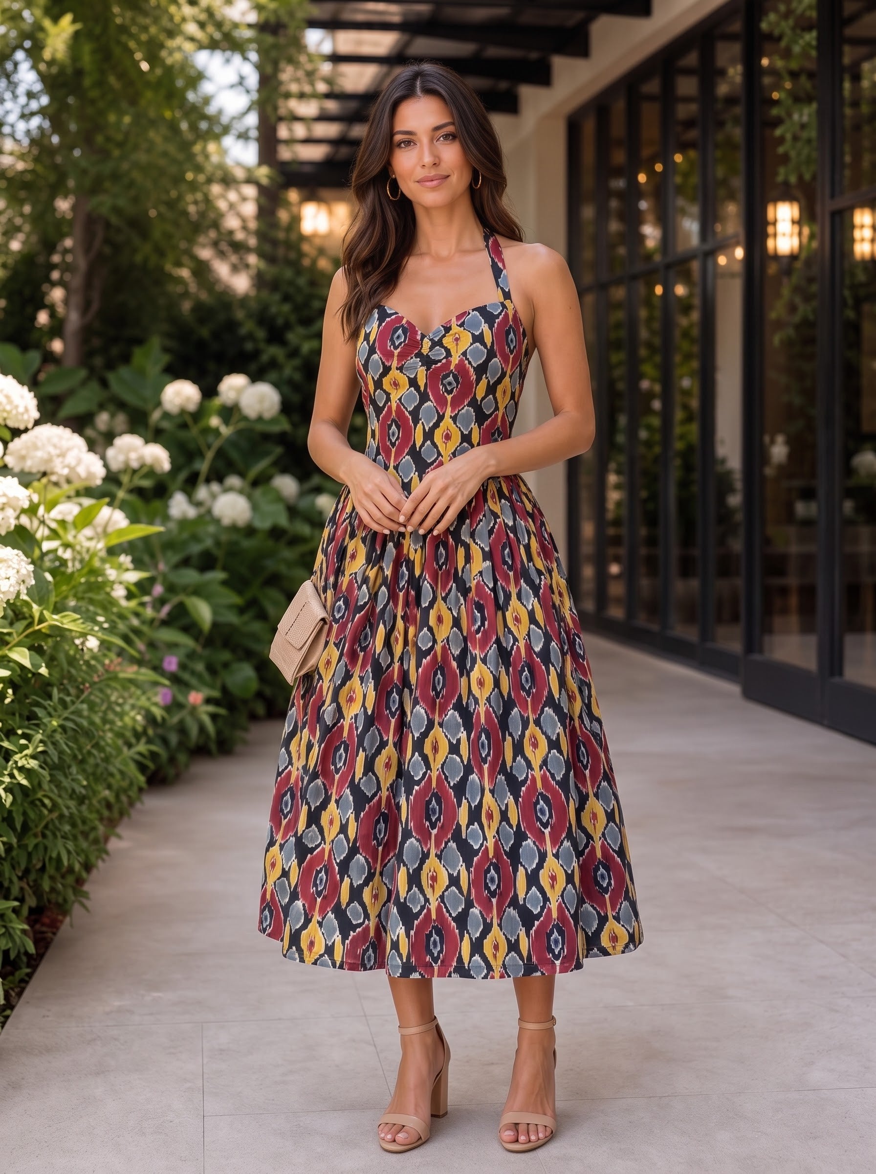Multicolour Ikat Print Maxi Dress