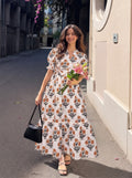 Floral Block Printed V-Neck Maxi Dress