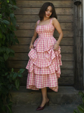 Pink Plaid Gingham Tiered Dress