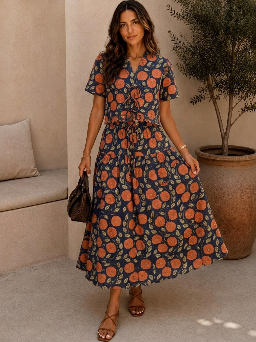 Floral Printed Crop Top Skirt Set