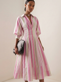 Pink Striped Button Down Dress