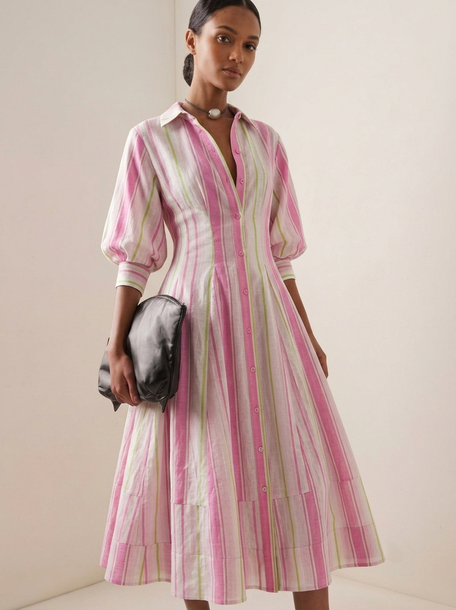 Pink Striped Button Down Dress