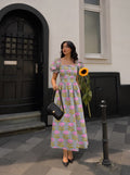 Grey Floral Block Print Maxi Dress