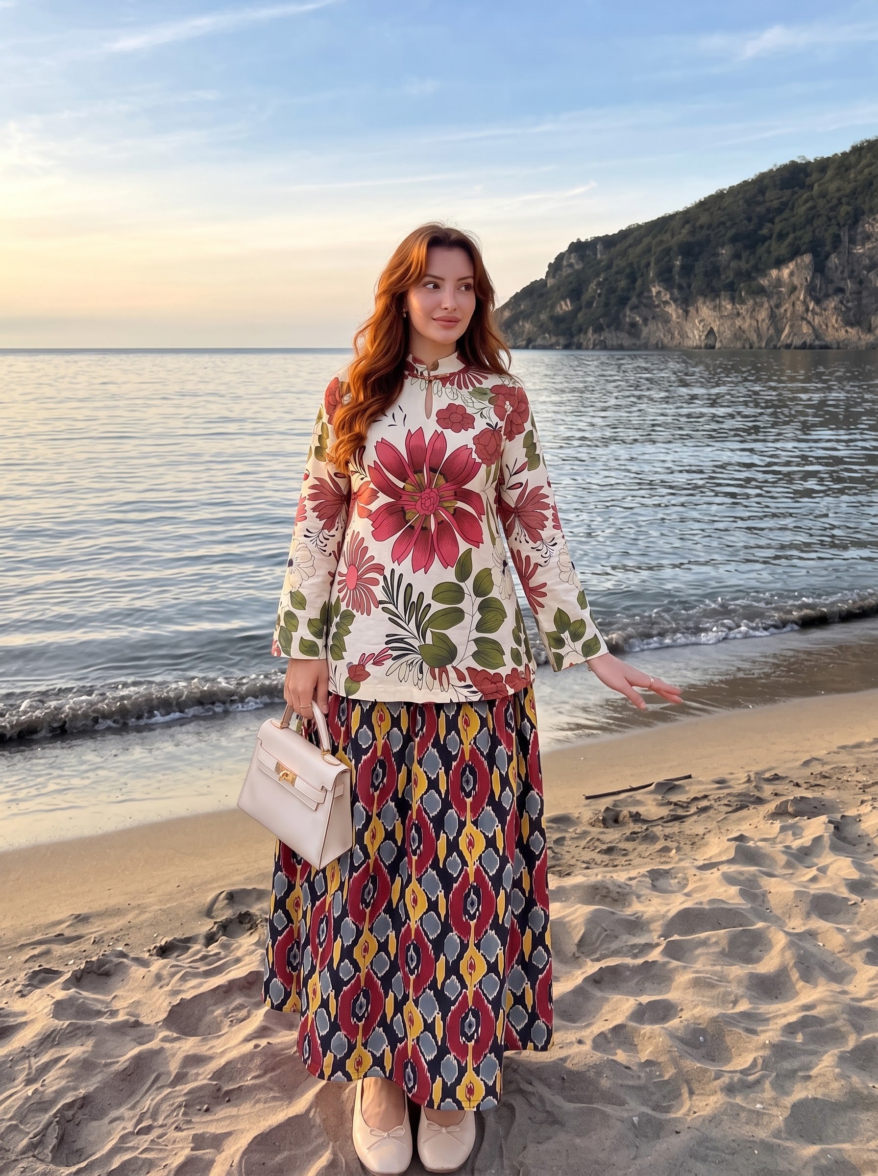 Botanical Floral & Ikat Printed Skirt Set