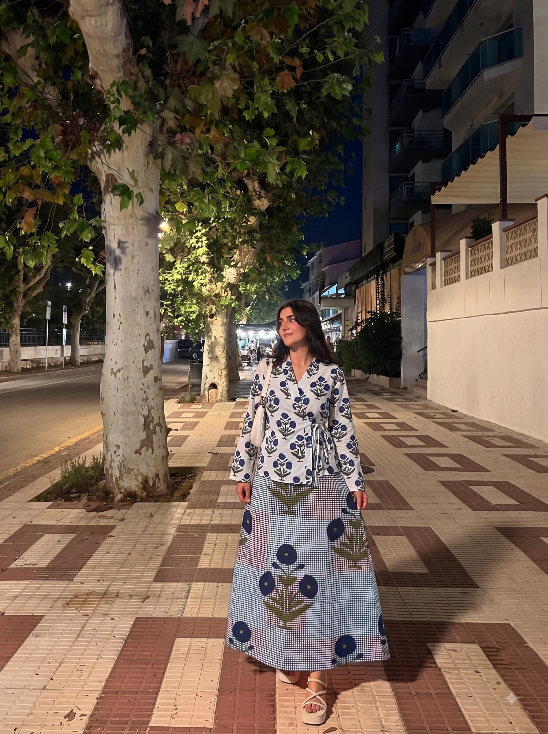 Floral Hand-Block & Checkered Printed Skirt Set