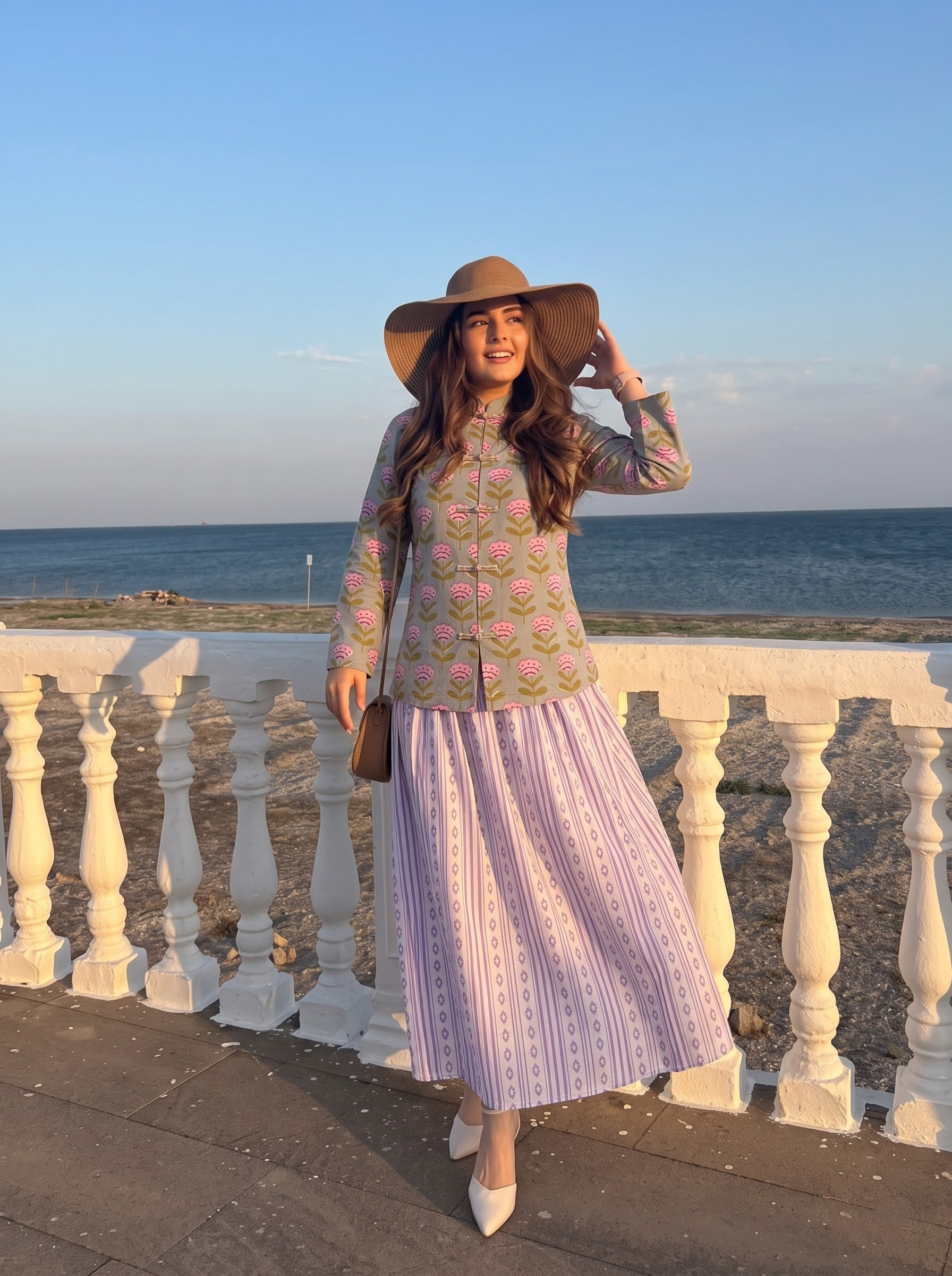 Floral Hand-Block Printed & Striped Skirt Set