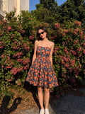 Navy Orange Floral Strapless Mini Dress
