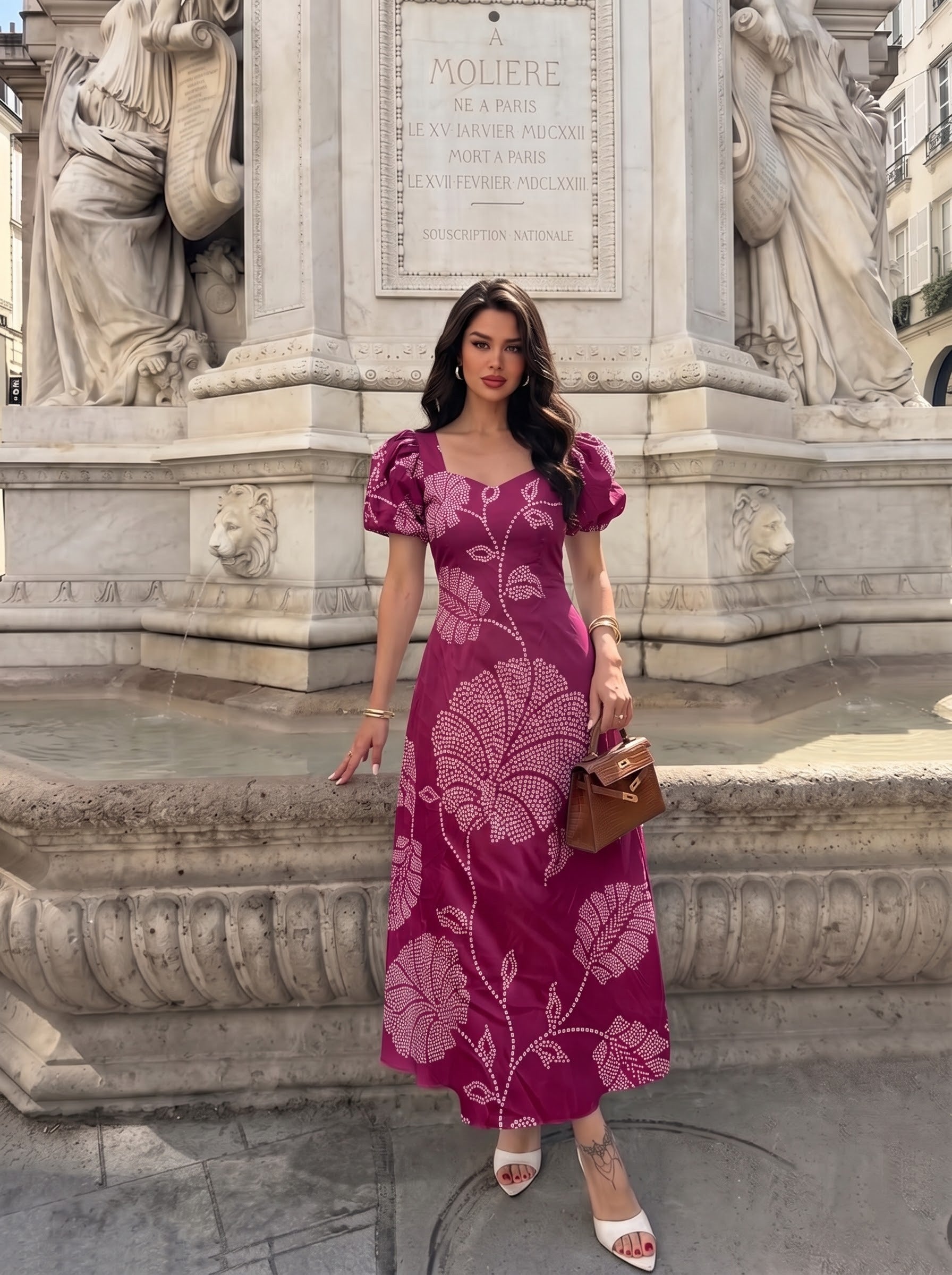 Magenta Floral Printed Maxi Dress