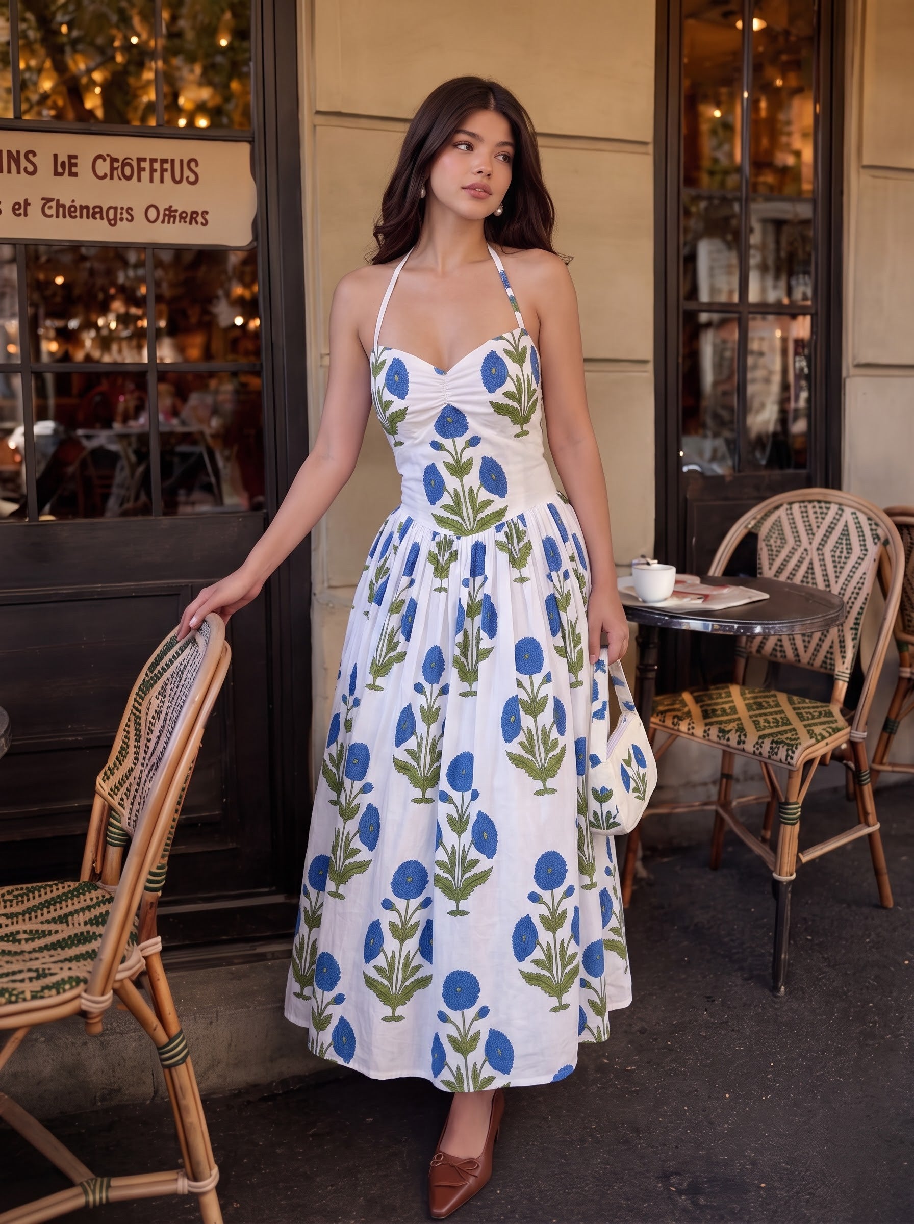 Floral Block Printed Halter Maxi Dress