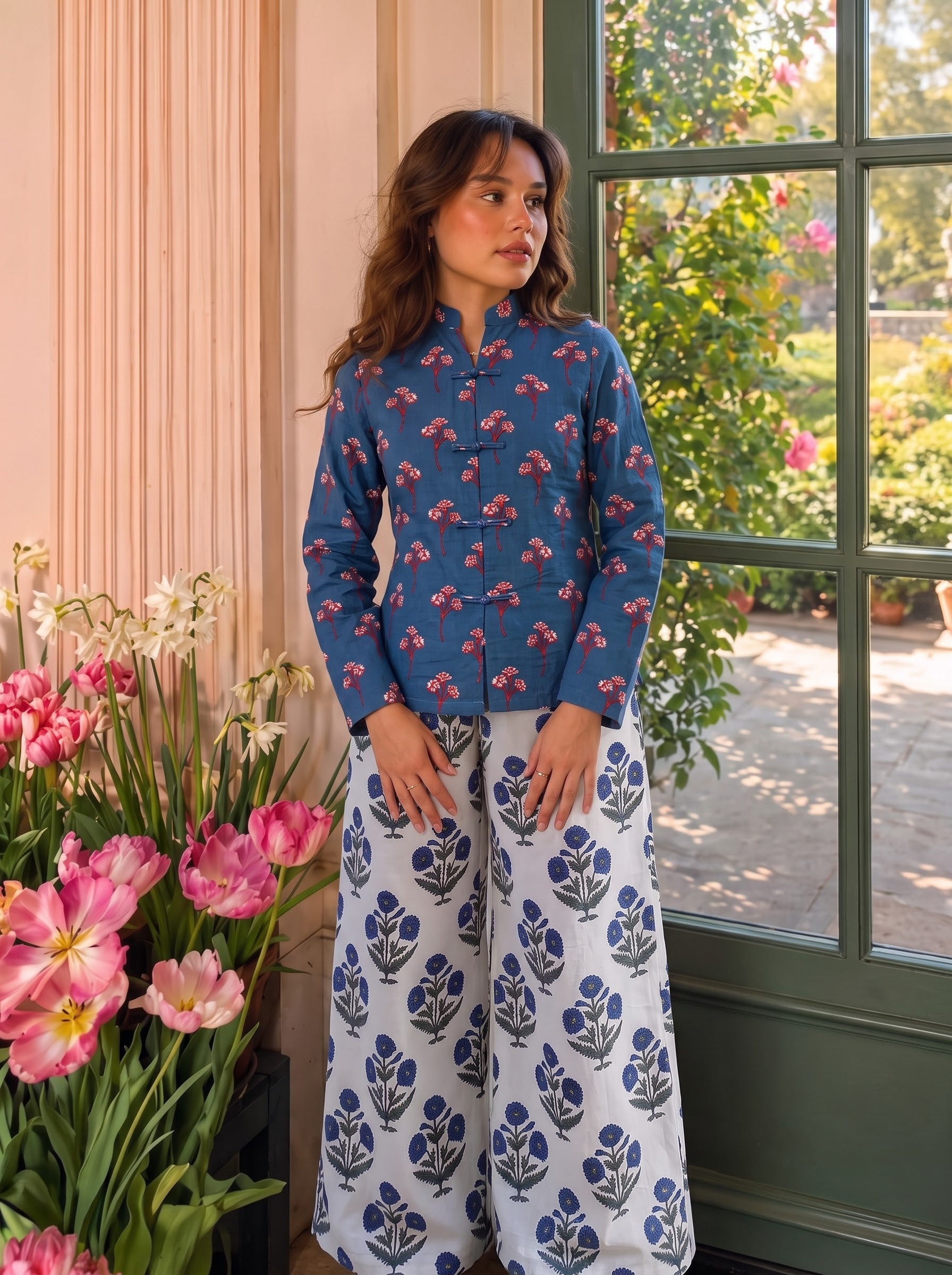 Floral Blue Hand-Block Printed Co-ord Set