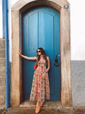 Beige Ribbon Printed Maxi Dress