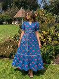 Floral Blue Belted Maxi Dress