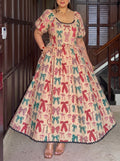 Ribbon Print Scoop Neck Maxi