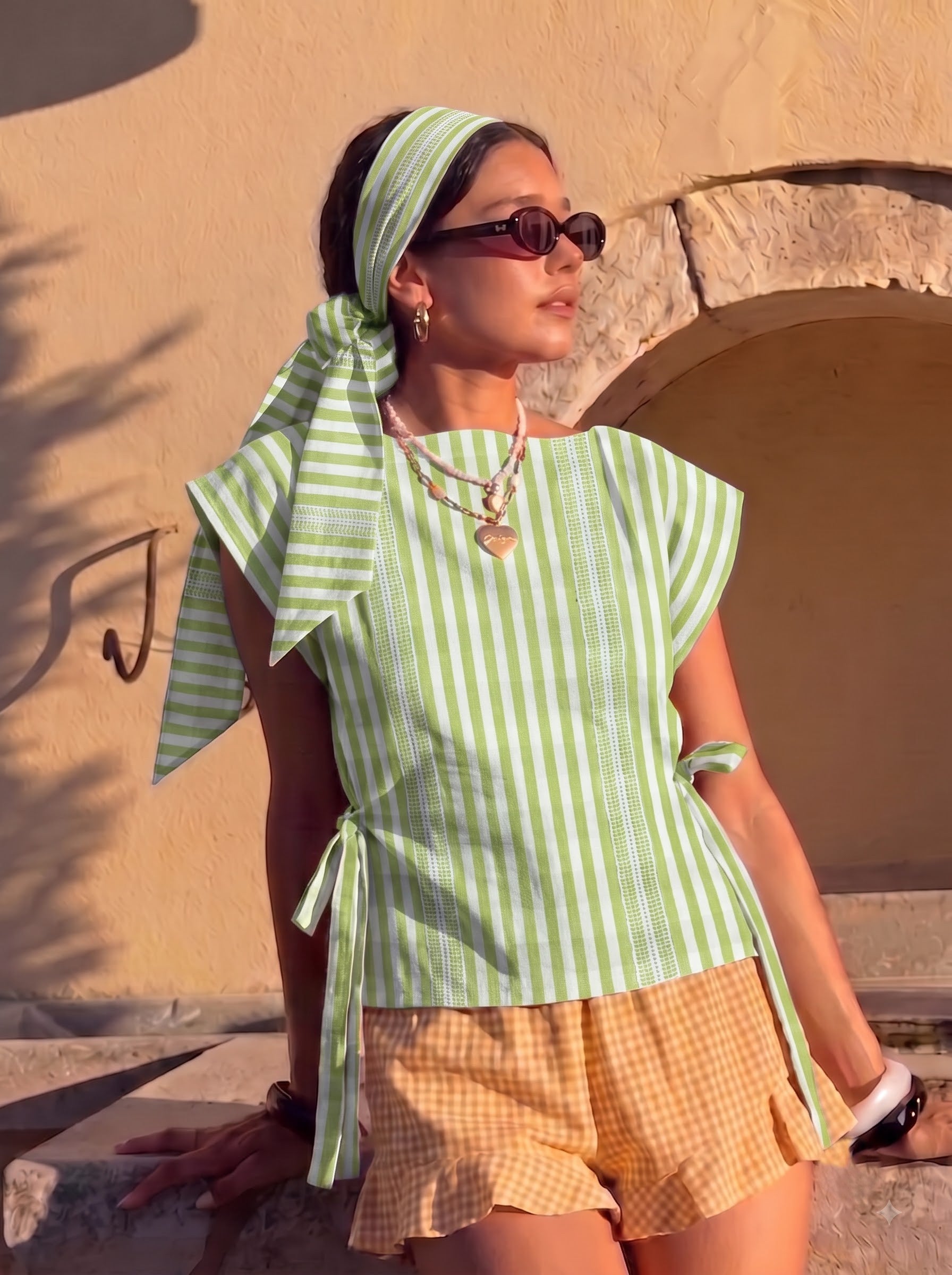 Green Striped Sleeveless Top