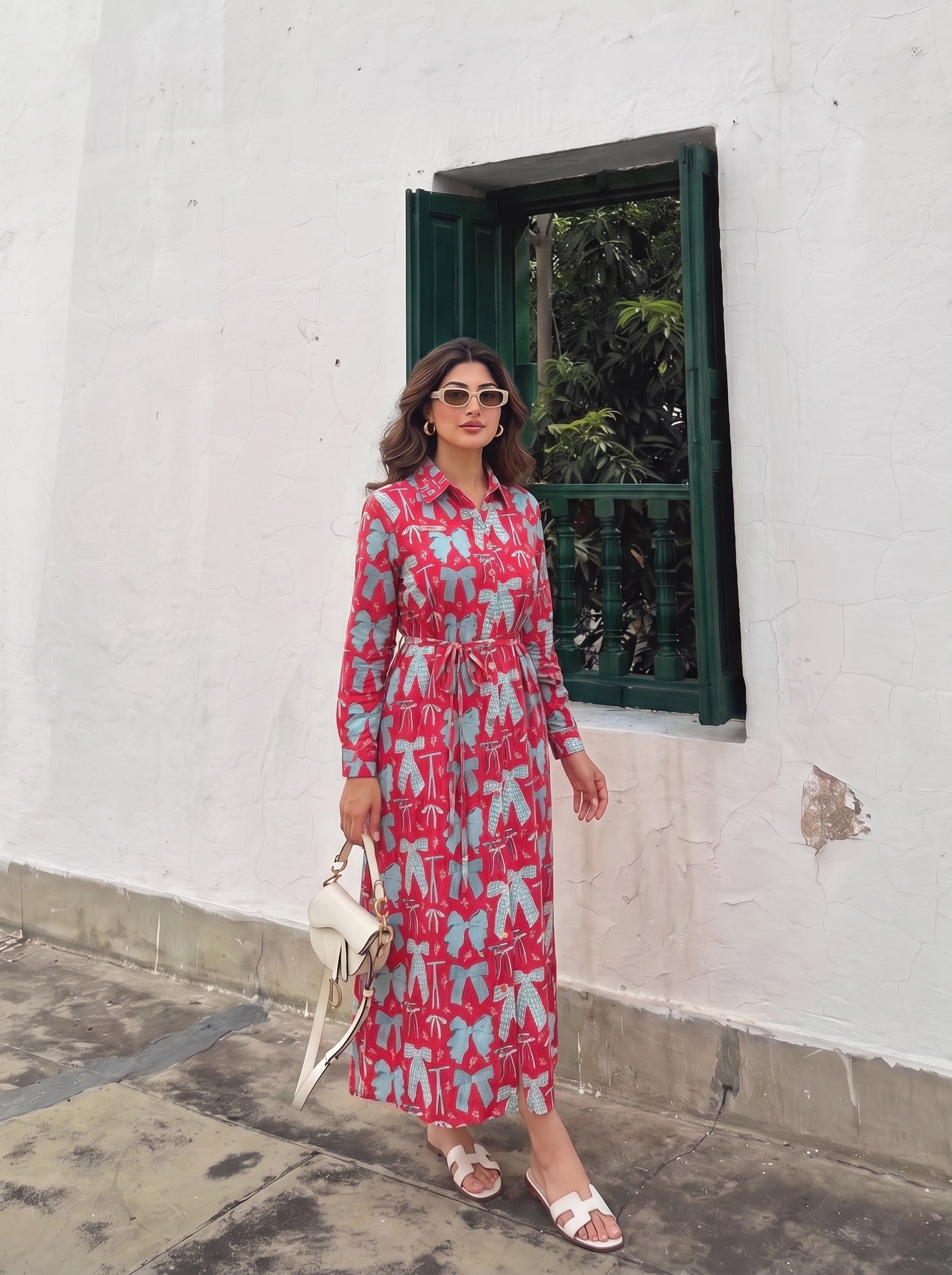 Red Ribbon Belted Maxi Dress