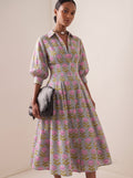 Grey & Pink Floral Printed Shirt Dress