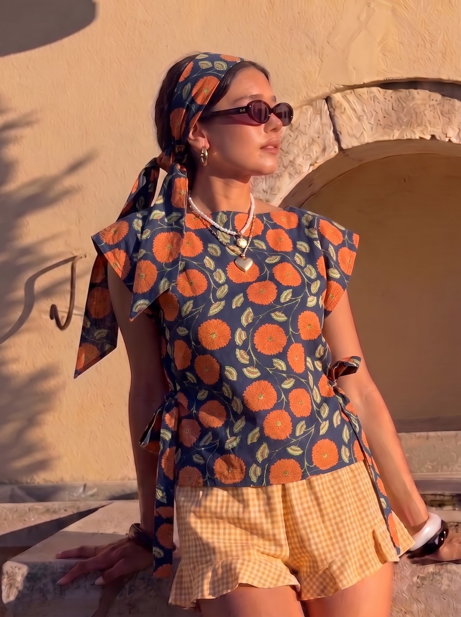 Designer Floral Side-Tie Top