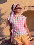 Pink Gingham Printed Side-Tie Top