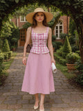 Pink Gingham Checkered Skirt Set