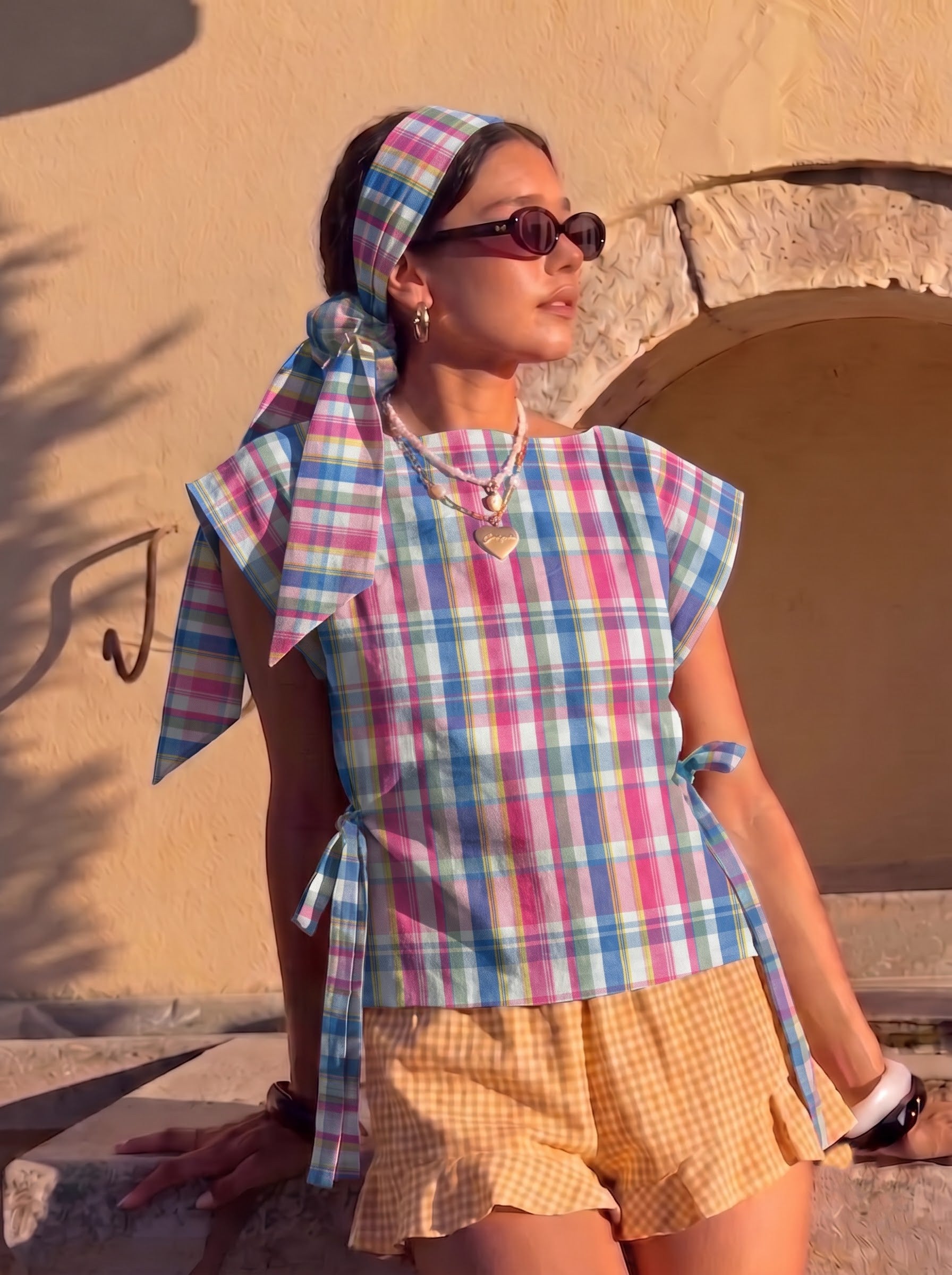 Multicolor Check Side-Tie Top