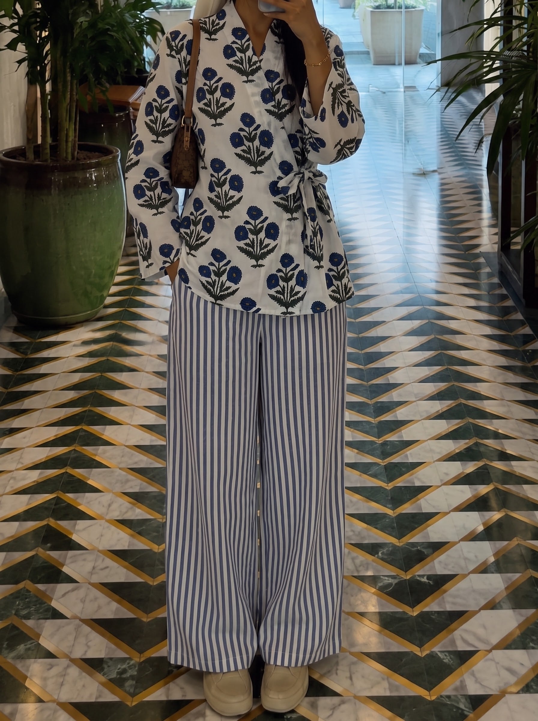 Floral Hand-Block Printed & Striped Co-ord Set