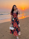 Floral Botanical Puff Sleeve Maxi Dress