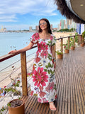 Floral Botanical Puff Sleeve Maxi Dress