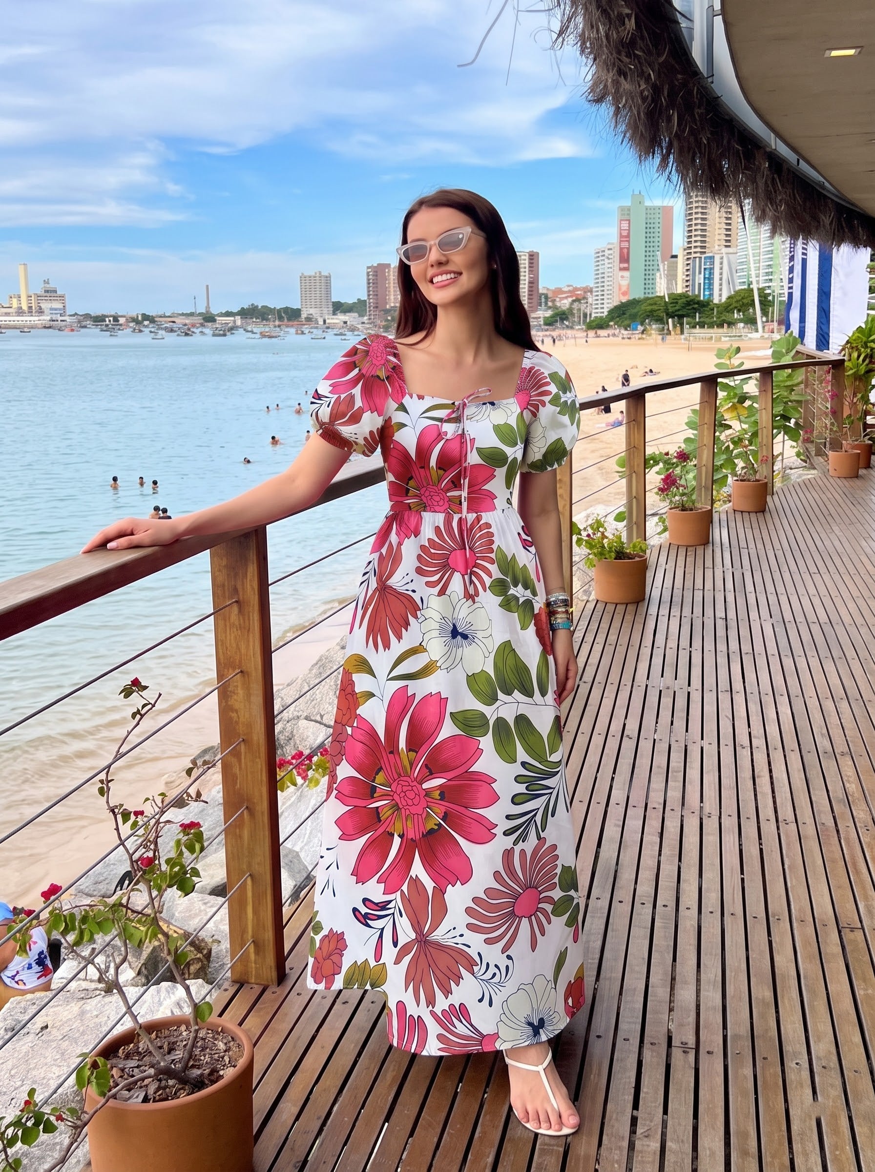 Floral Botanical Puff Sleeve Maxi Dress