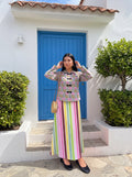 Floral Hand-Block Printed & Striped Skirt Set