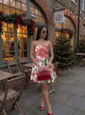 White Floral Strapless Mini Dress