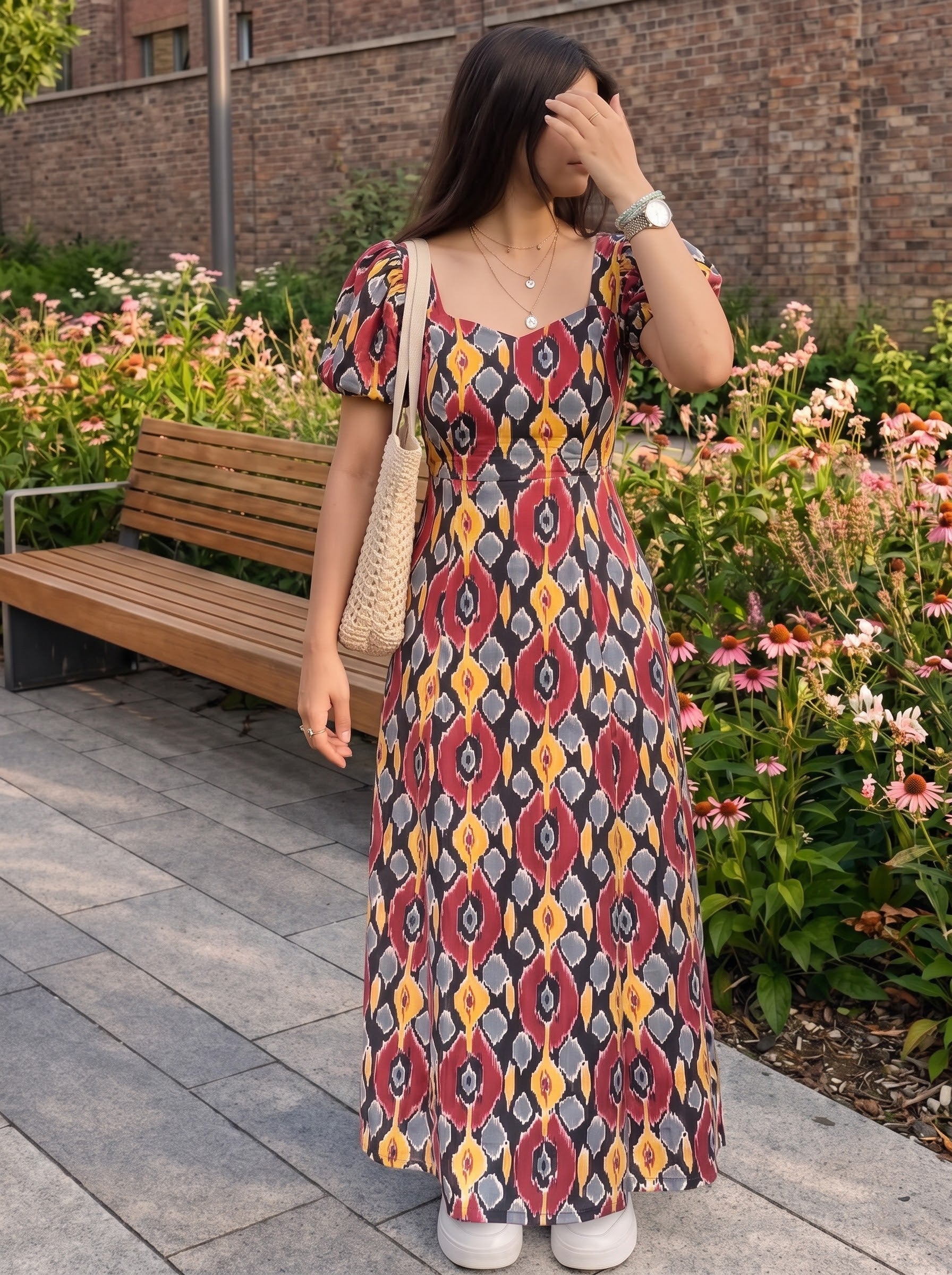 Multicolour Ikat Printed Maxi Dress