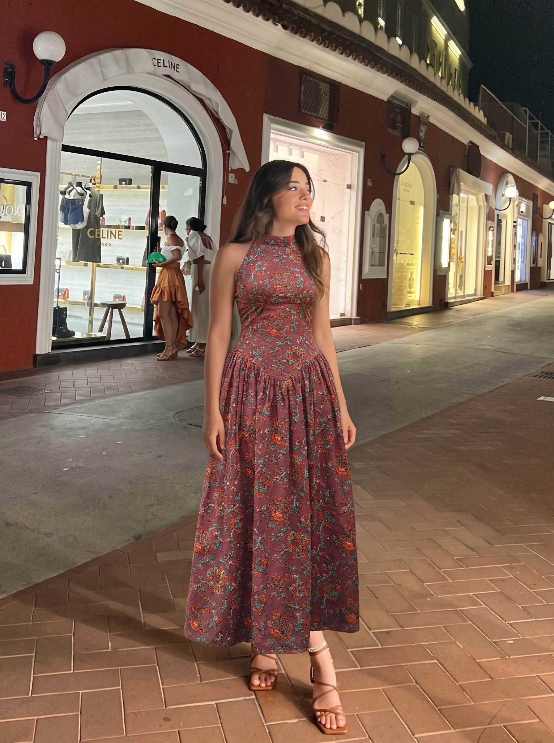 Floral Brown Flared Maxi Dress