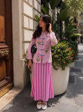 Floral Pink Hand-Block & Striped Skirt Set