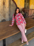 Ribbon Printed Mandarin Collar Co-ord Set