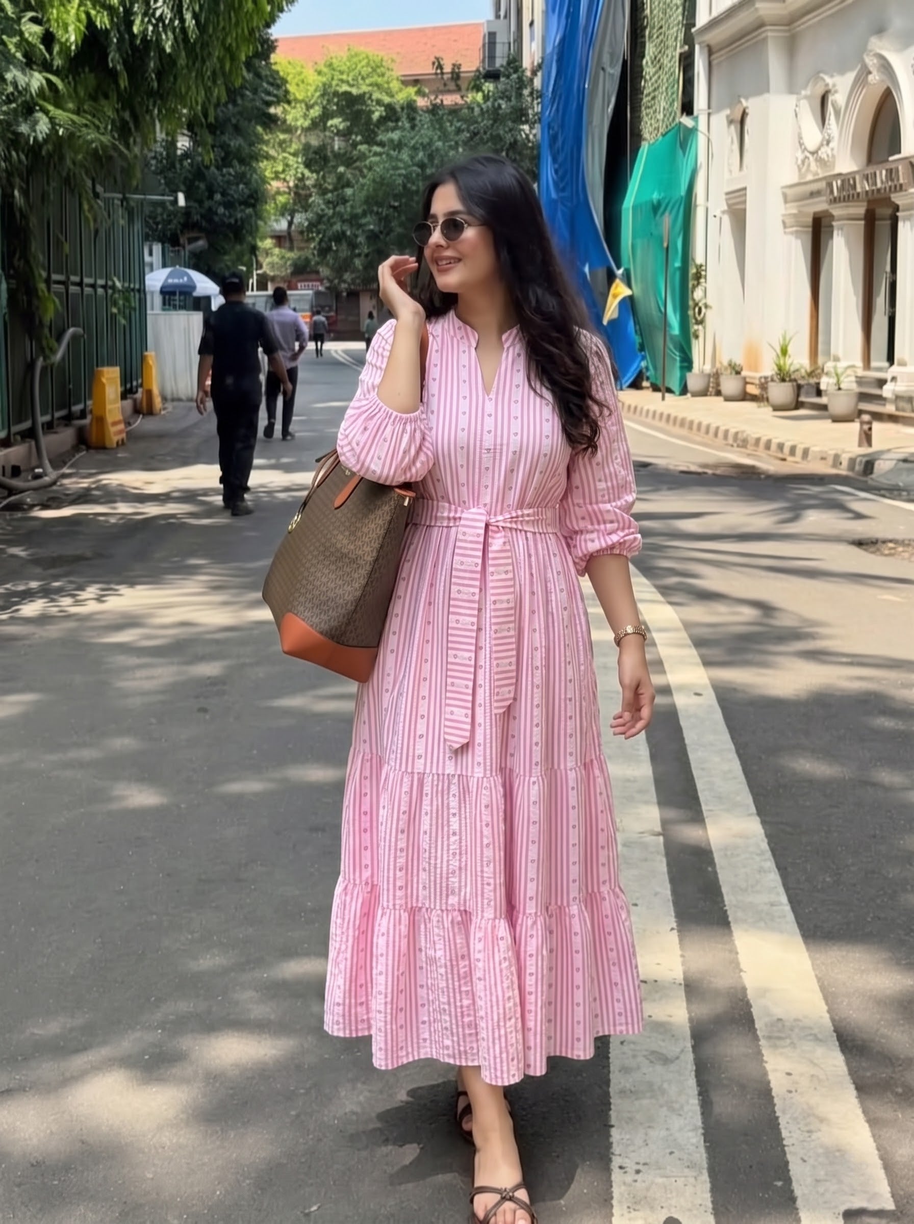 Pink Striped Heart Tiered Maxi Dress